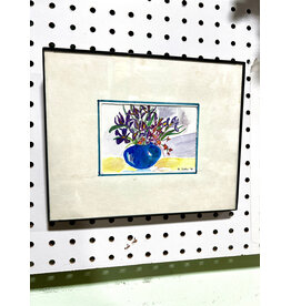 Lil Blue Vase, framed painting, sgnd M. FIsher