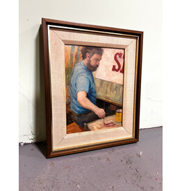 Sign Painter Painting A Sign, framed oil on canvas, sgnd Palin