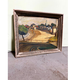 Village and Tower, framed oil painting