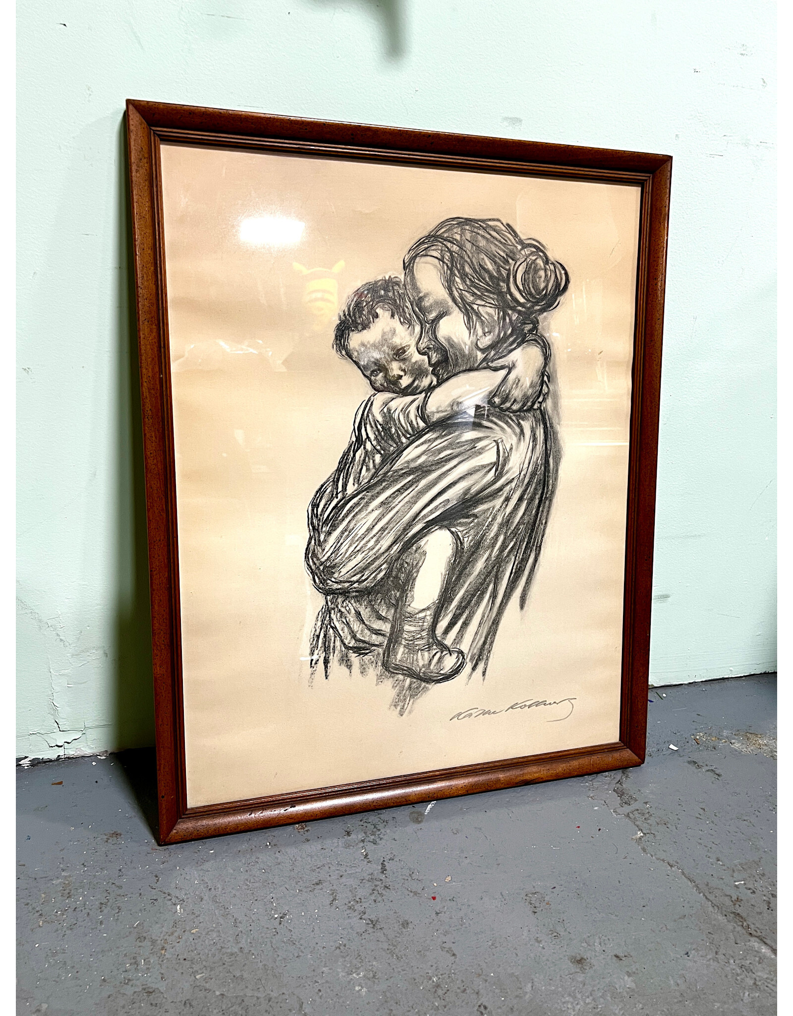 Mother and Child by Kathe Kollwitz, framed vintage lithograph