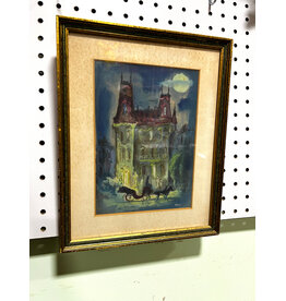 House, framed mixed media, sgnd KEATS