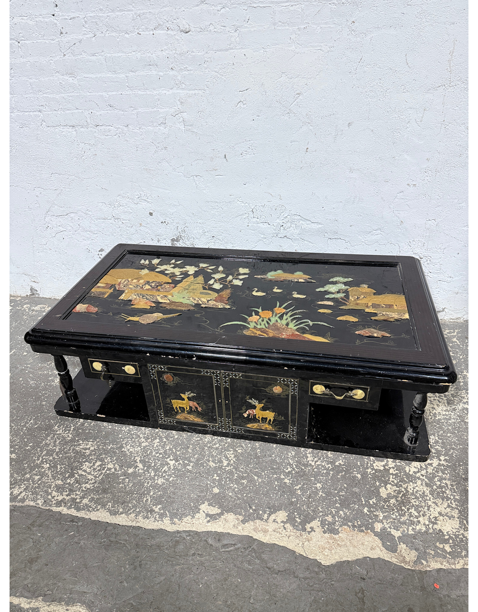 Black Lacquered Mother of Pearl Inlaid Coffee Table