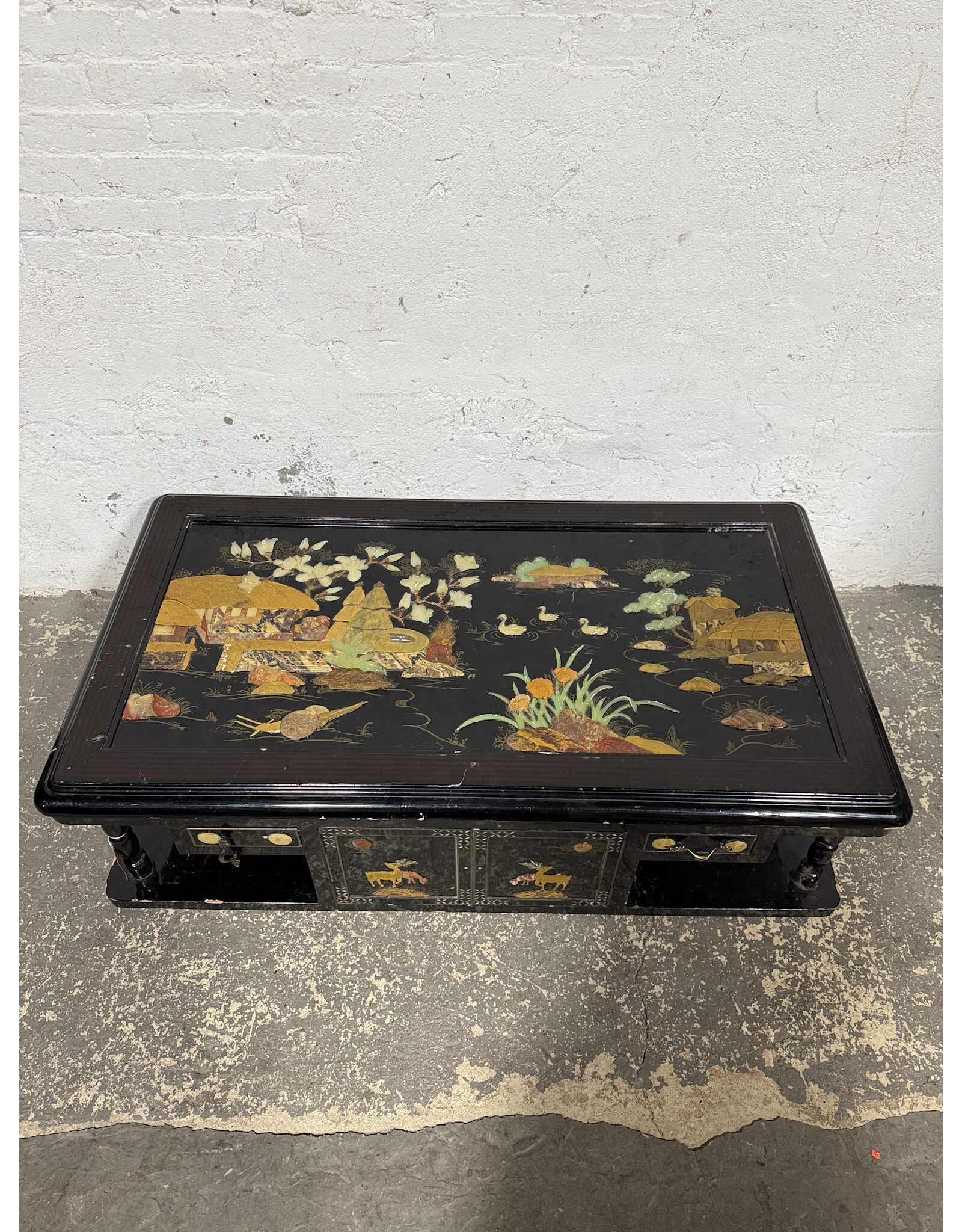 Black Lacquered Mother of Pearl Inlaid Coffee Table