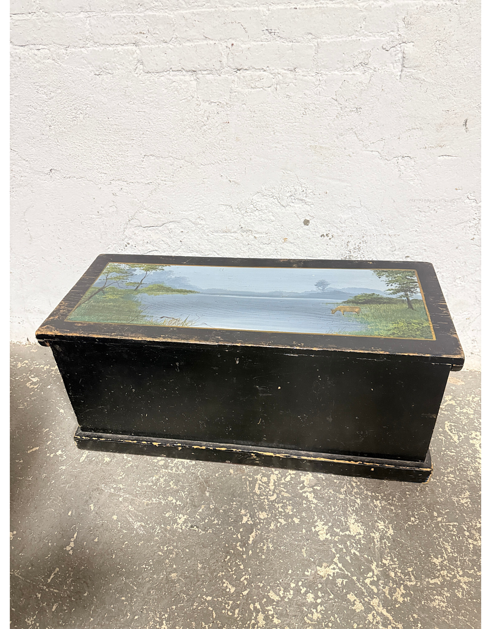 Painted Chest with Animal Drinking out the Lake Scene