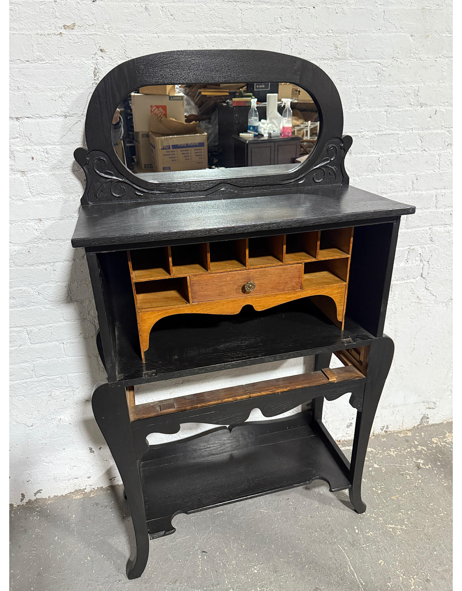 Victorian Style Black Cabinet with Mirror