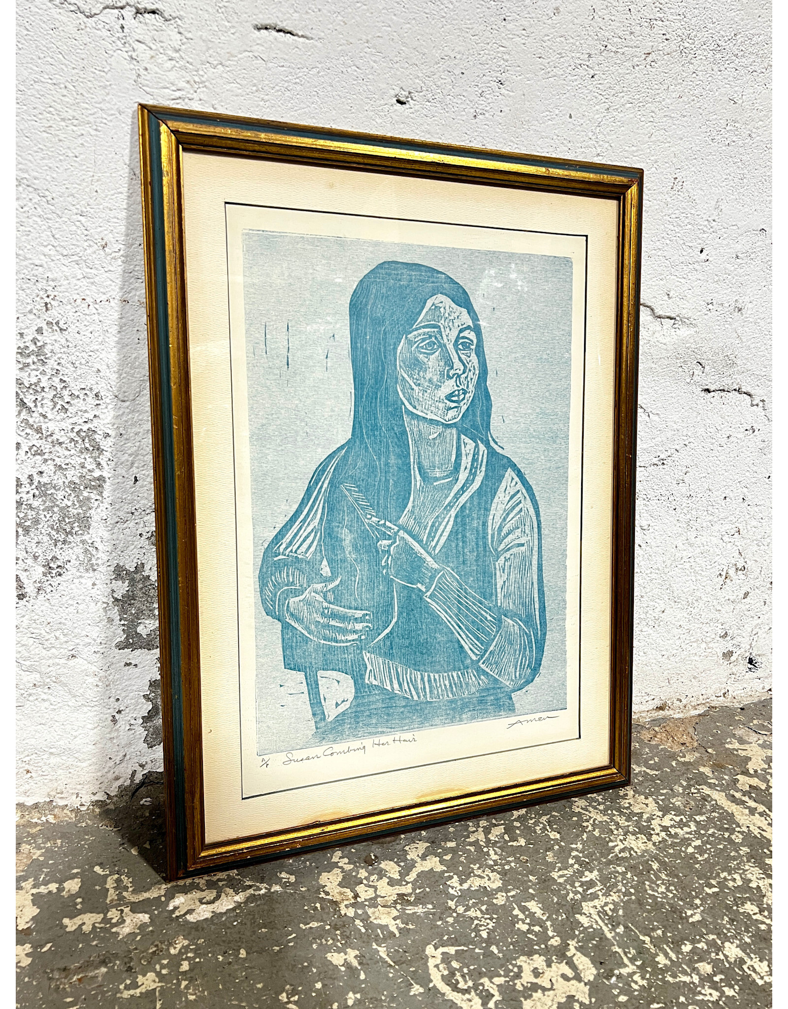 Susan Combing Her Hair, framed artists proof, sgnd AMER
