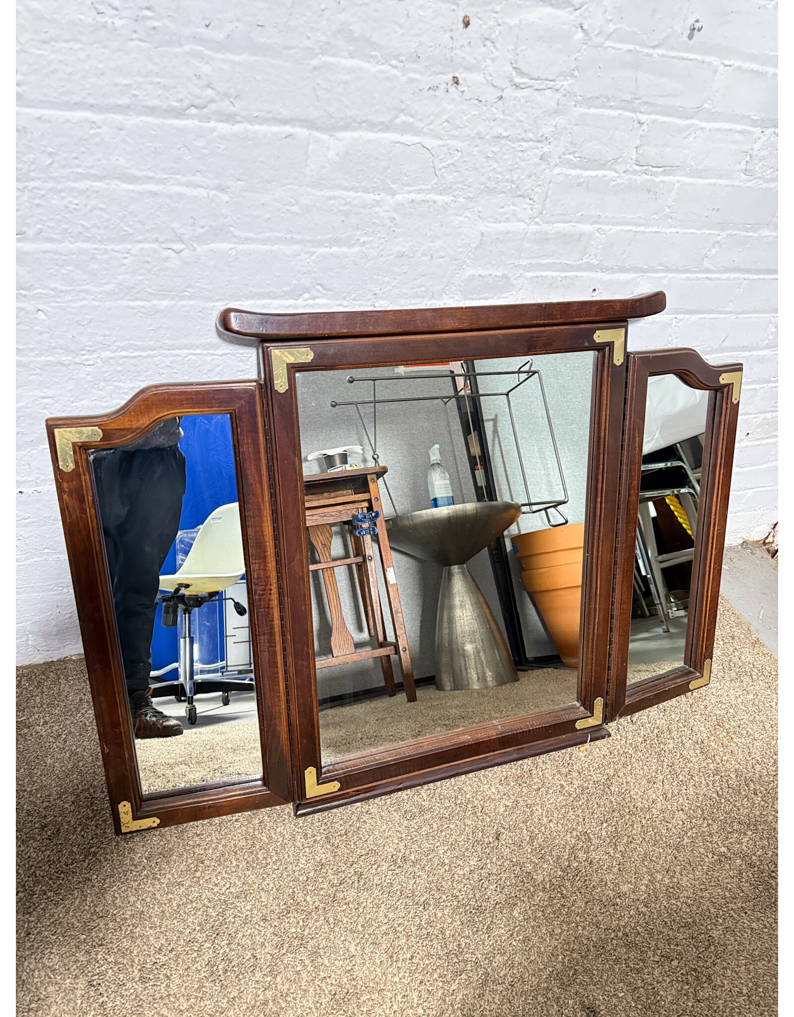 Vintage Style 3-Panel Wood Mirror