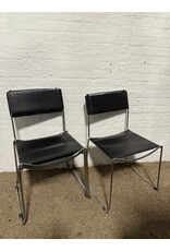 Giandomenico Belotti Style Stackable Chrome and Leather Dining Chair