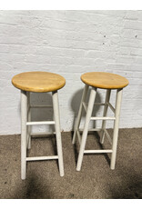 Wooden Natural and White Bar Stool