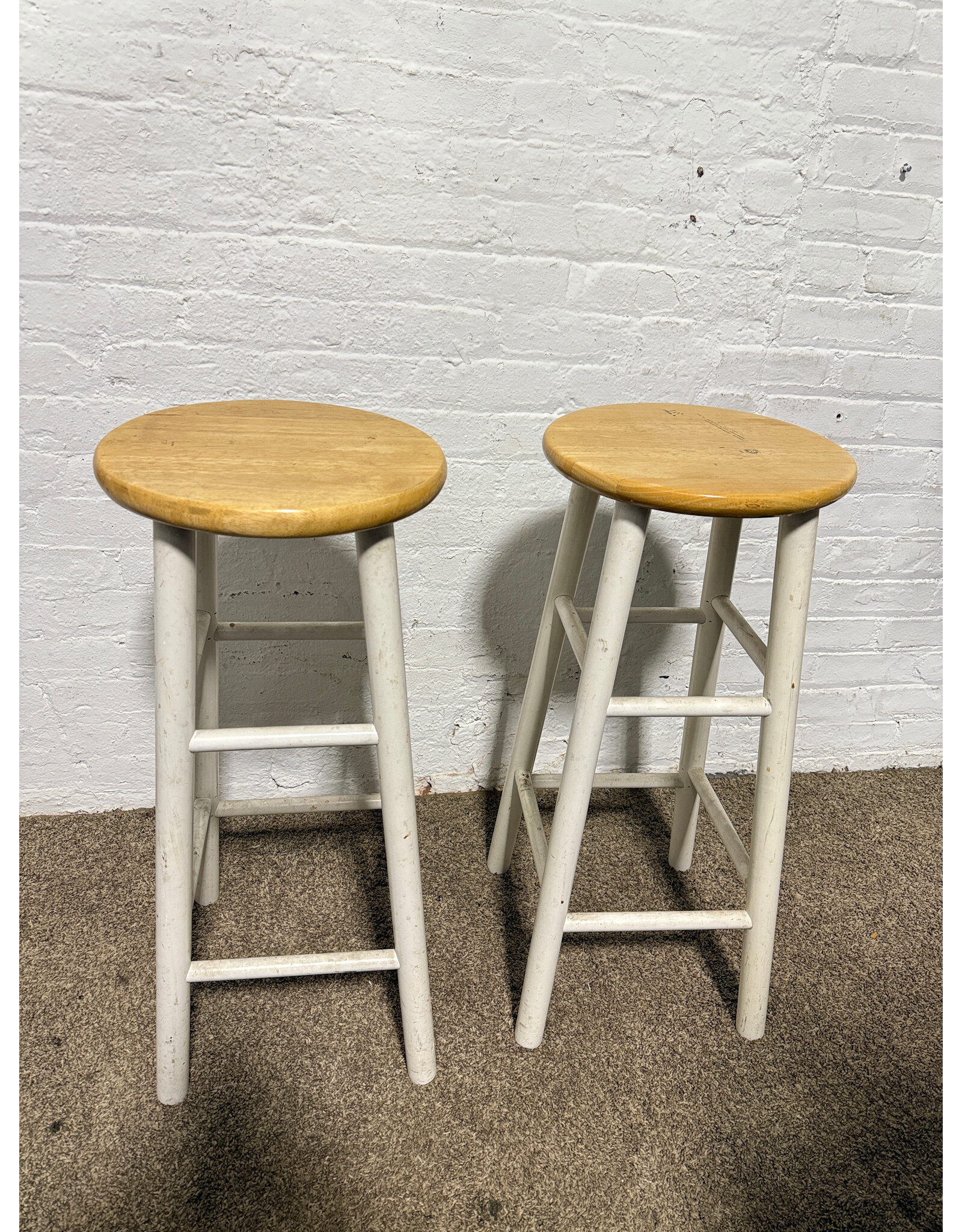 Wooden Natural and White Bar Stool