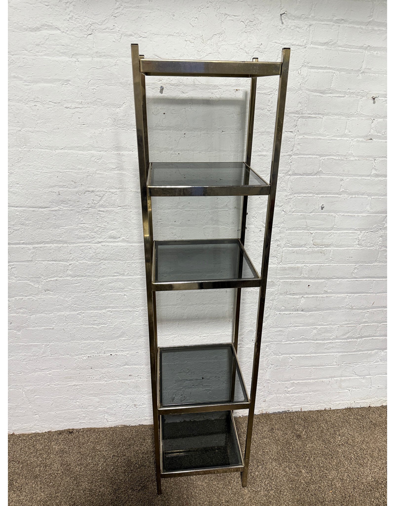 Chrome and Smoked Glass Narrow 5-shelf Etagere