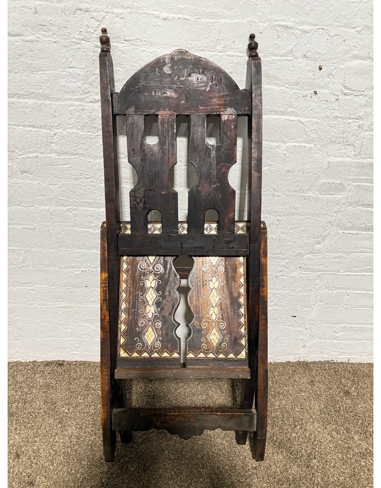 Syrian Inlaid Mother of Pearl Folding Chair, Vintage