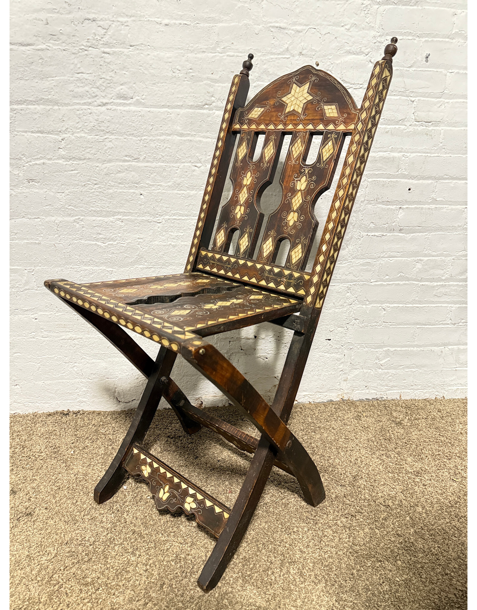 Syrian Inlaid Mother of Pearl Folding Chair, Vintage