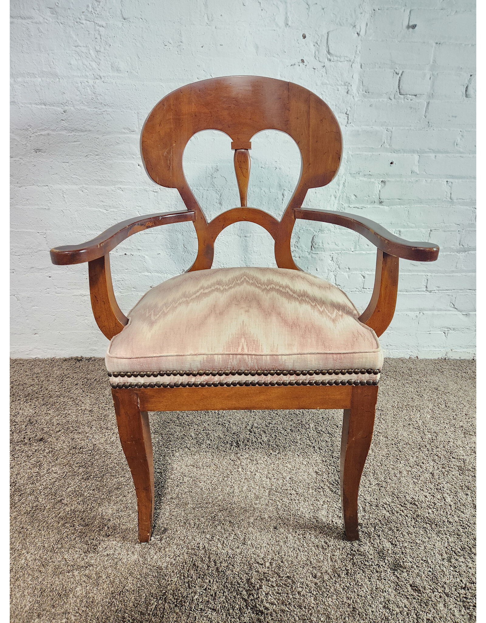 Biedermeier Pink Ikat Upholstered Dining Armchair