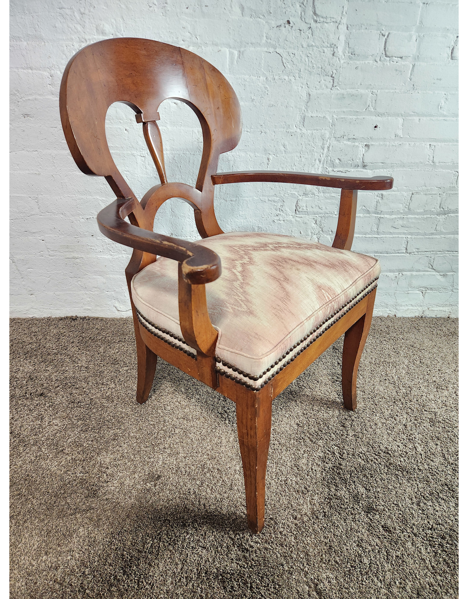 Biedermeier Pink Ikat Upholstered Dining Armchair