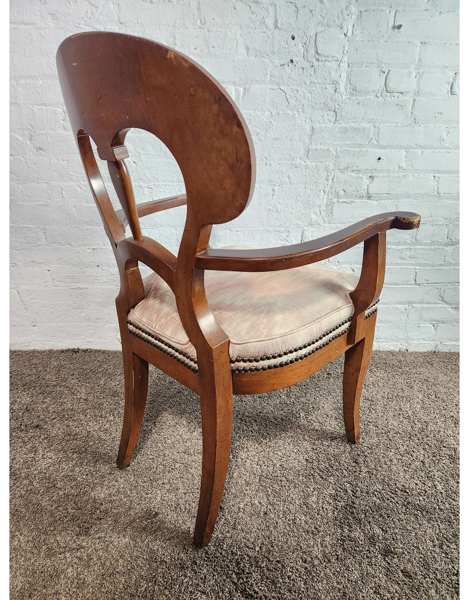 Biedermeier Pink Ikat Upholstered Dining Armchair