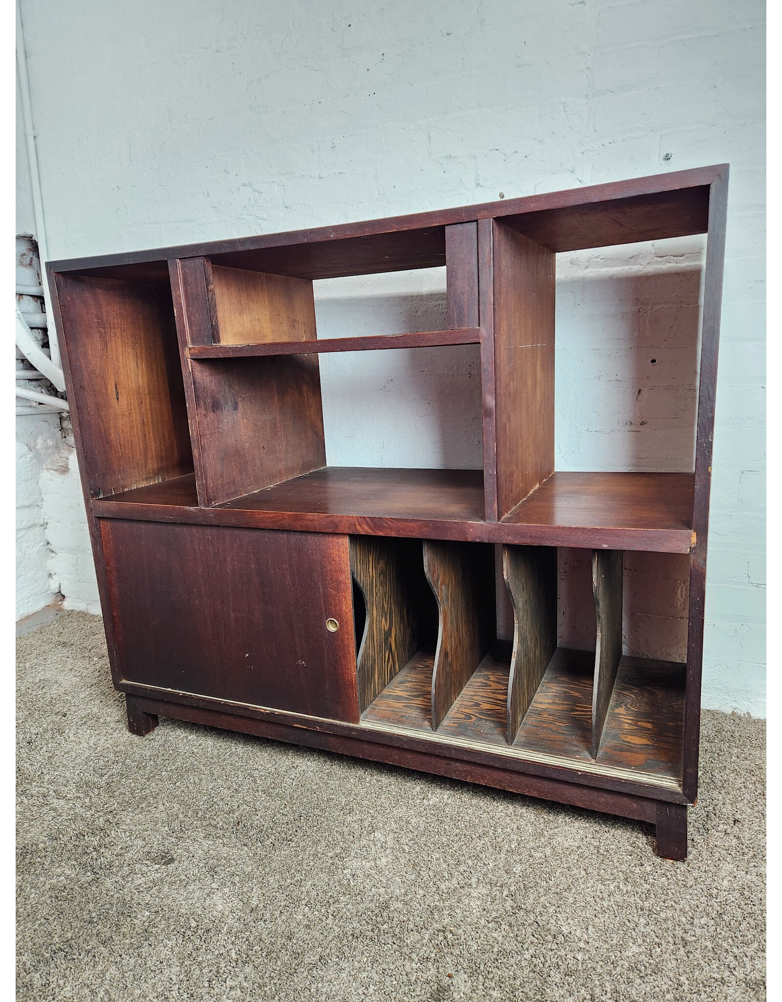 MCM Wooden Record Player and Vinyl Storage Cabinet