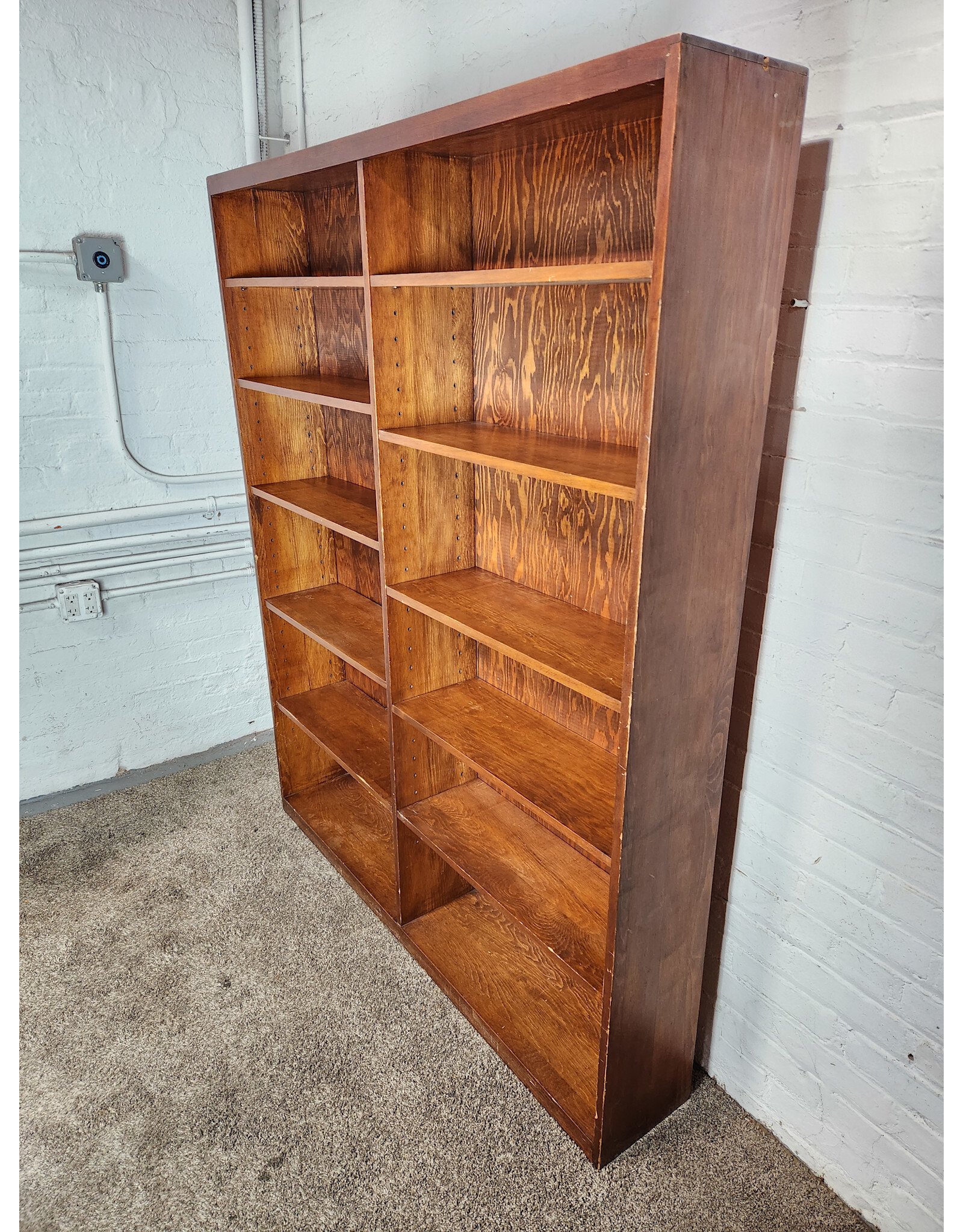 Vintage Wooden Bookcase with 10 Adjustable Shelves