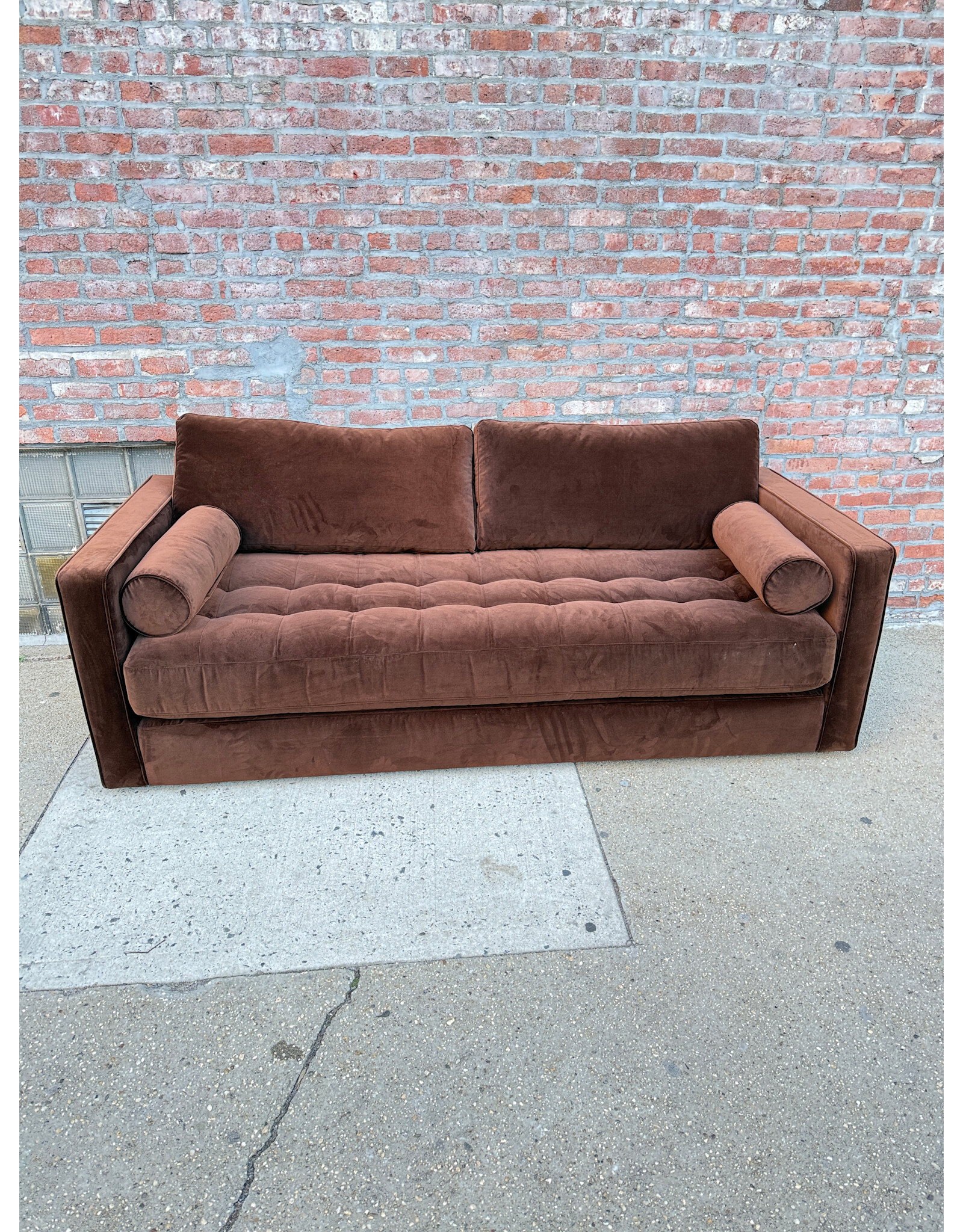 Article Sven Modern Tufted Velvet Sofa Bed by Article in that Plush Pacific Brown