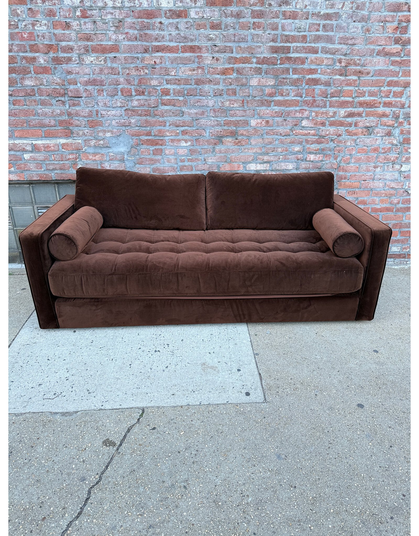 Article Sven Modern Tufted Velvet Sofa Bed by Article in that Plush Pacific Brown