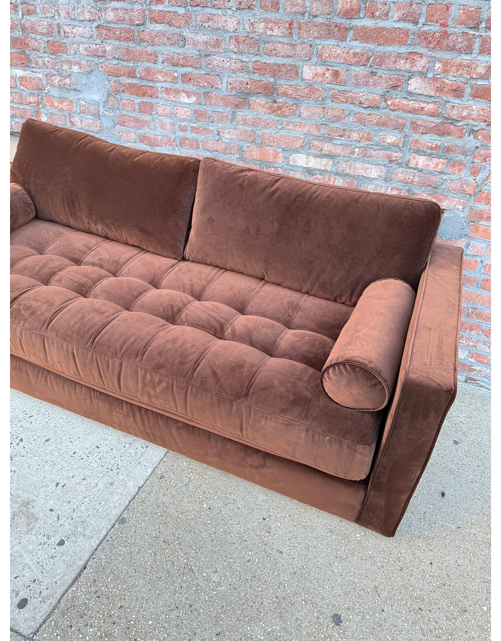 Article Sven Modern Tufted Velvet Sofa Bed by Article in that Plush Pacific Brown