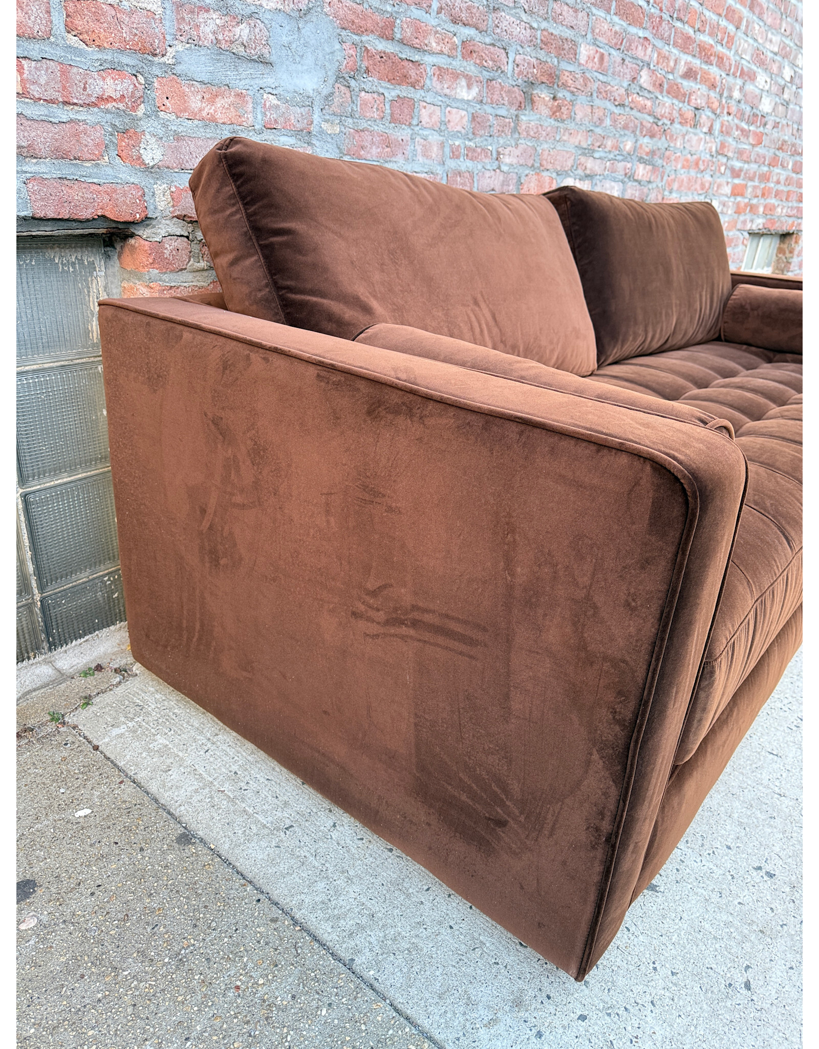 Article Sven Modern Tufted Velvet Sofa Bed by Article in that Plush Pacific Brown