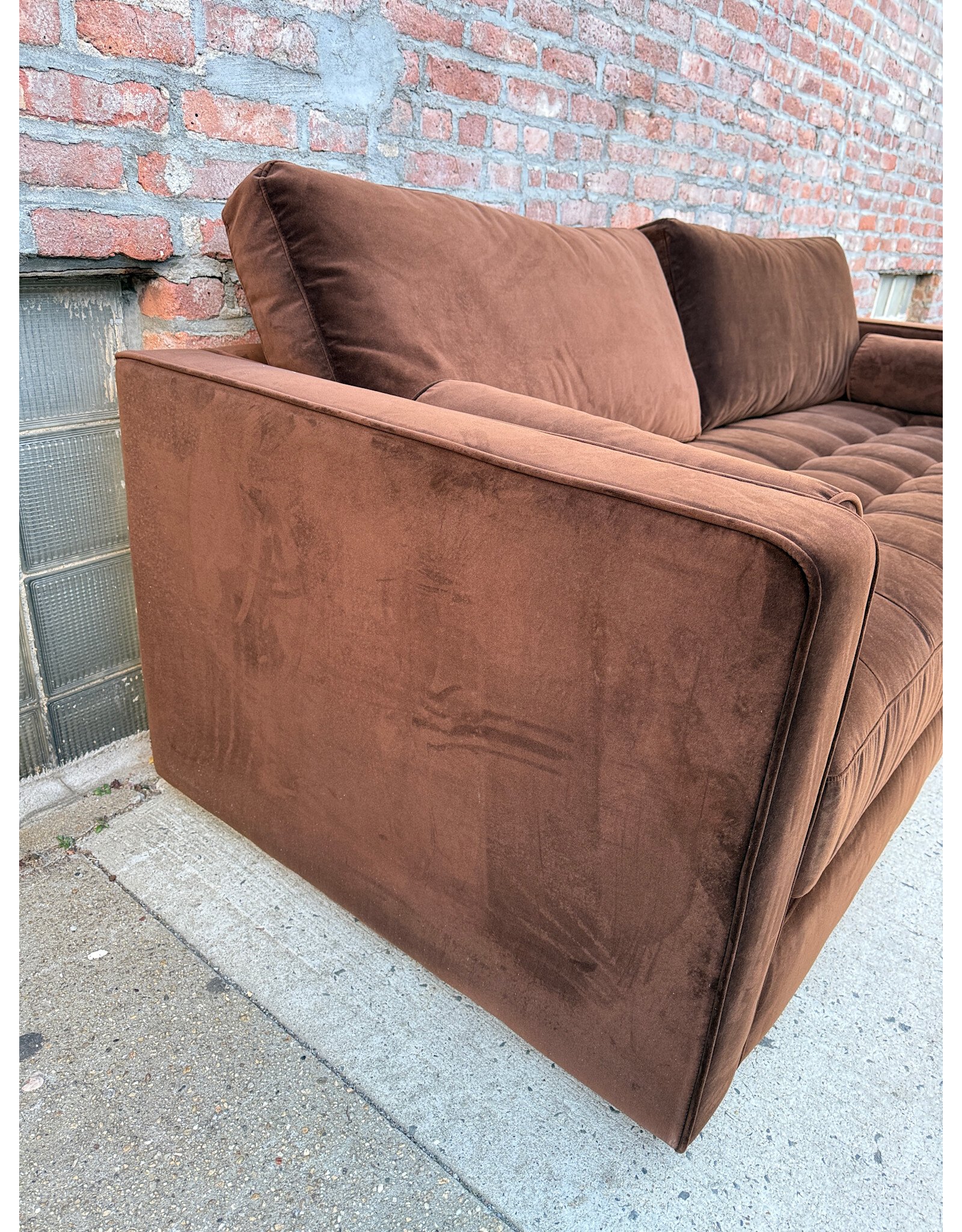 Article Sven Modern Tufted Velvet Sofa Bed by Article in that Plush Pacific Brown