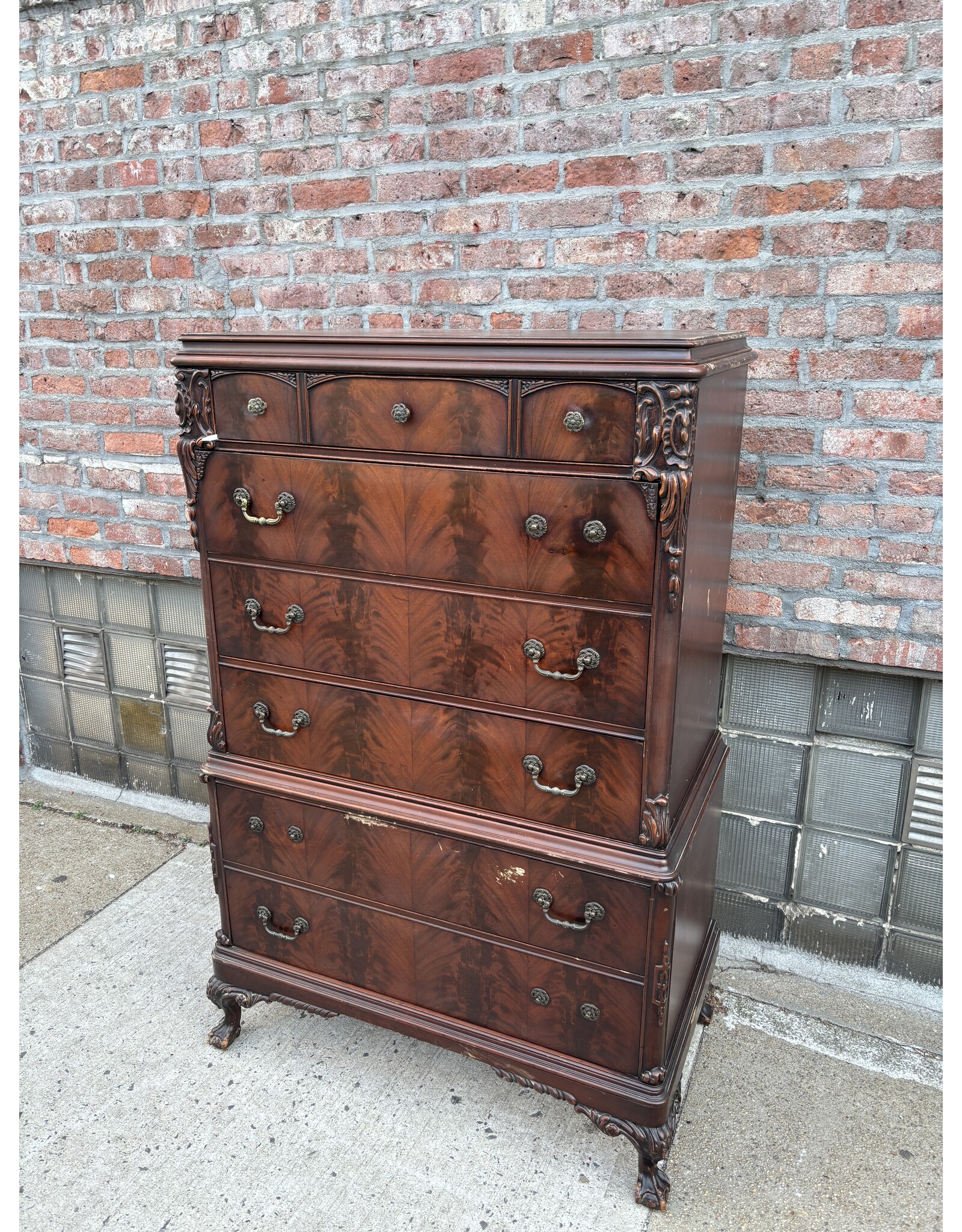 Neoclassic Flame Mahogany Clawfoot Dresser Chest