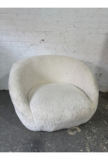 Boucle Style Cream Round Swivel Lounge Chair