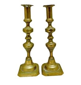 Pair of Vintage Push-up Brass Candlesticks