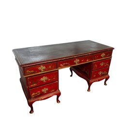 Queen Anne Leather Top Chinoiserie Library Desk