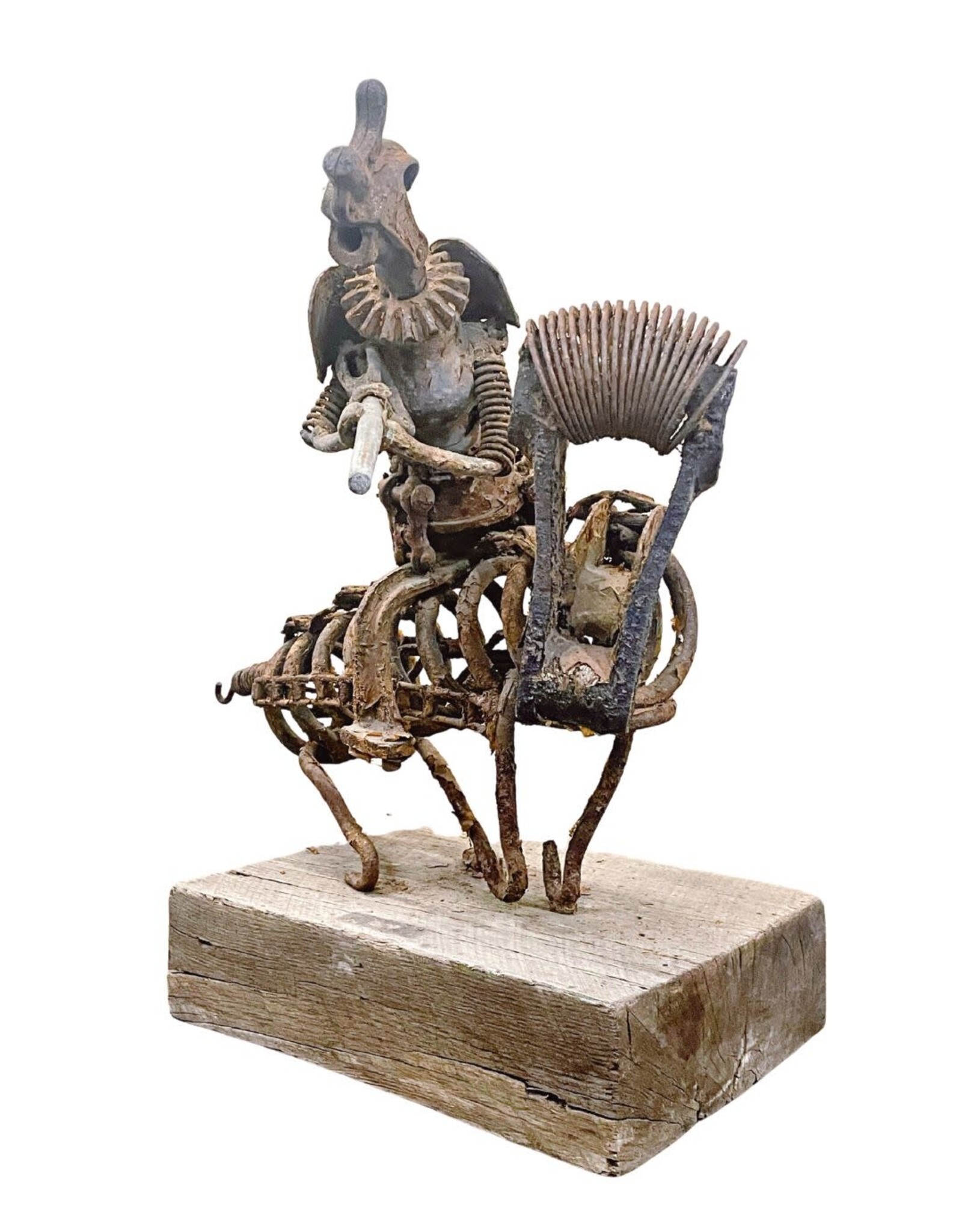 Brutalist Found Object Sculpture of Don Quixote on Stand