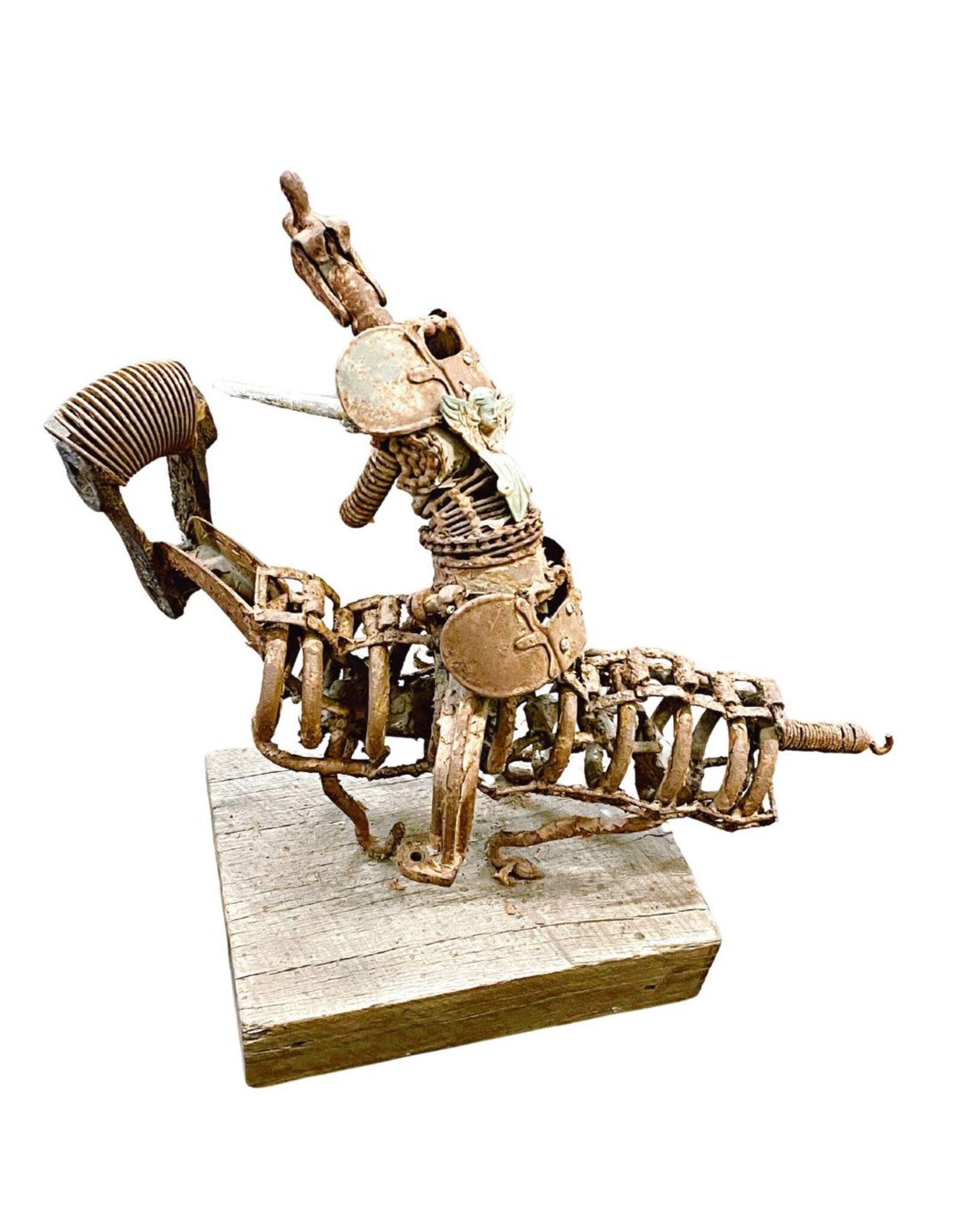 Brutalist Found Object Sculpture of Don Quixote on Stand