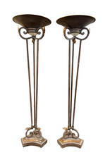 Patinated Metal & Glass Torchere