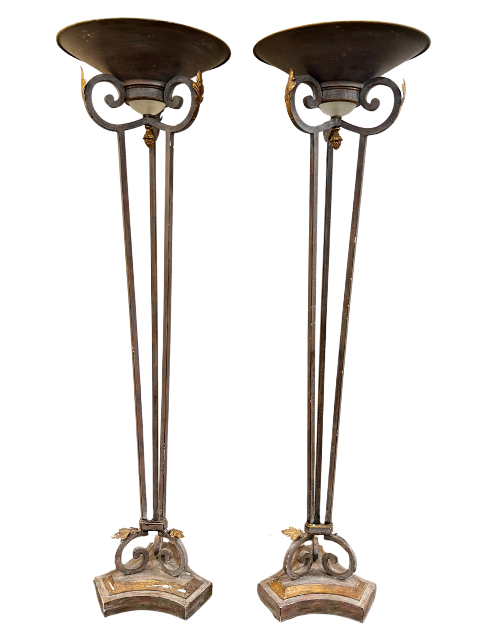 Patinated Metal & Glass Torchere