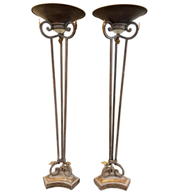 Patinated Metal & Glass Torchere