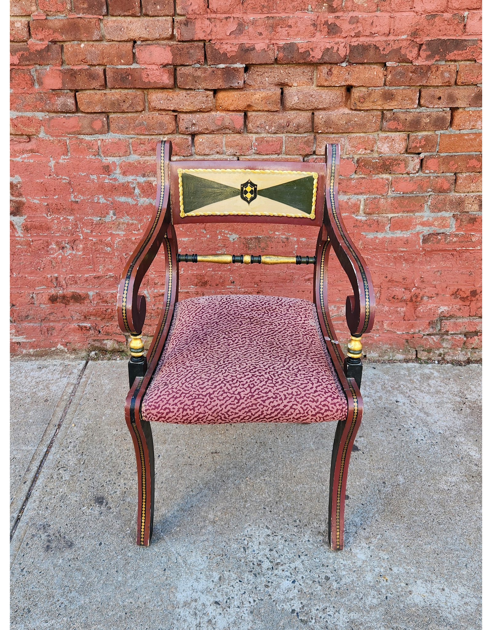 Red Hand Painted Regency Style Accent Chair