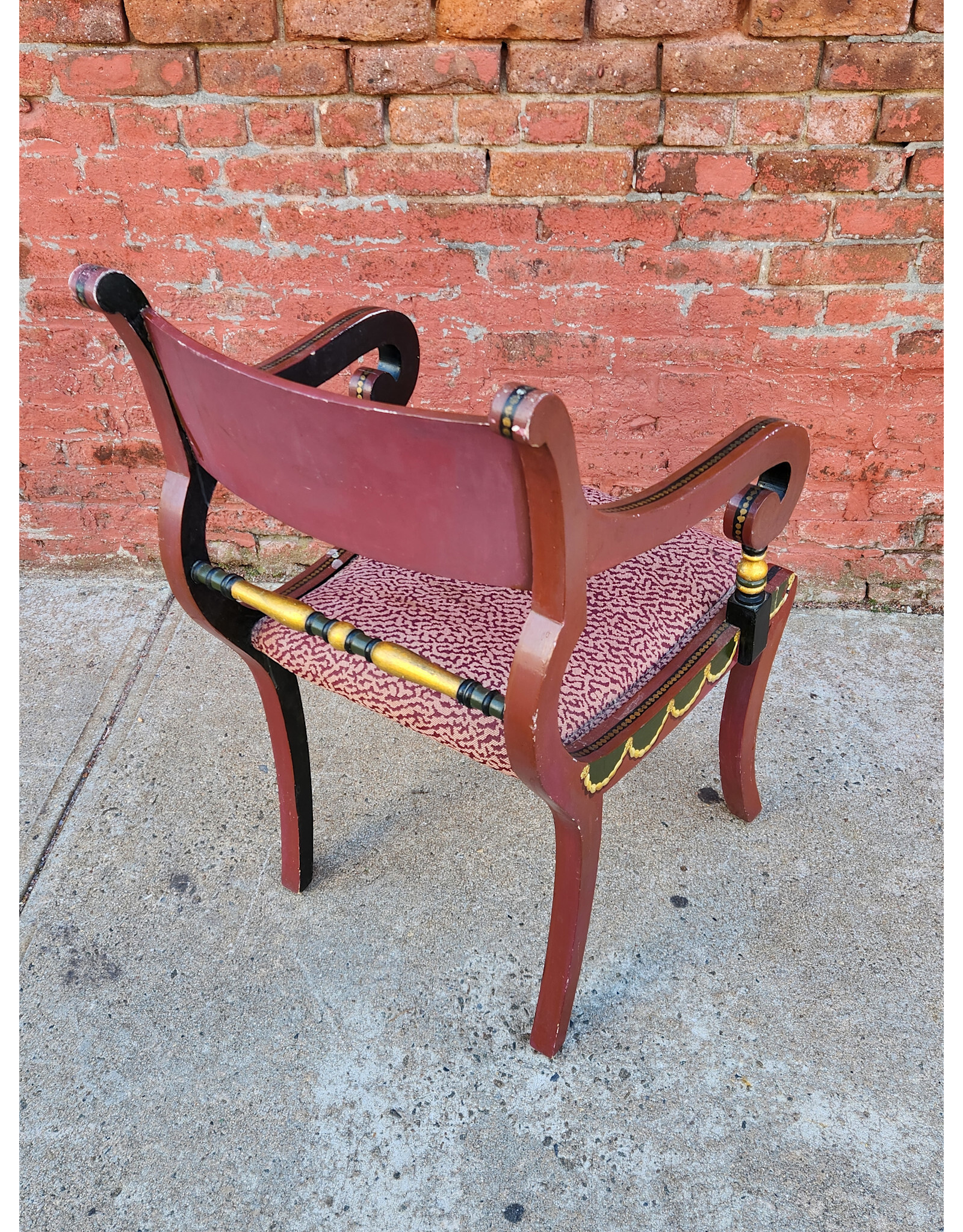 Red Hand Painted Regency Style Accent Chair