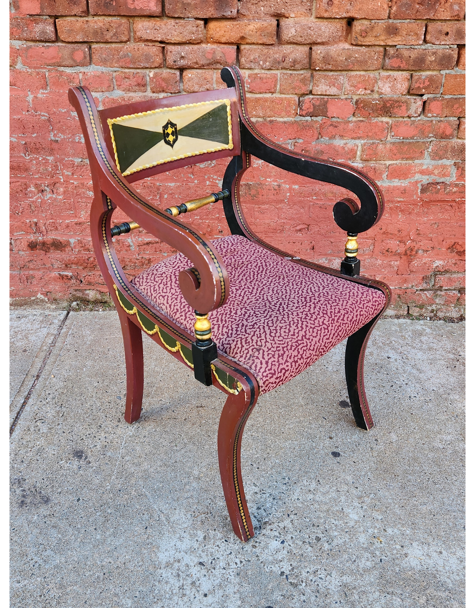 Red Hand Painted Regency Style Accent Chair