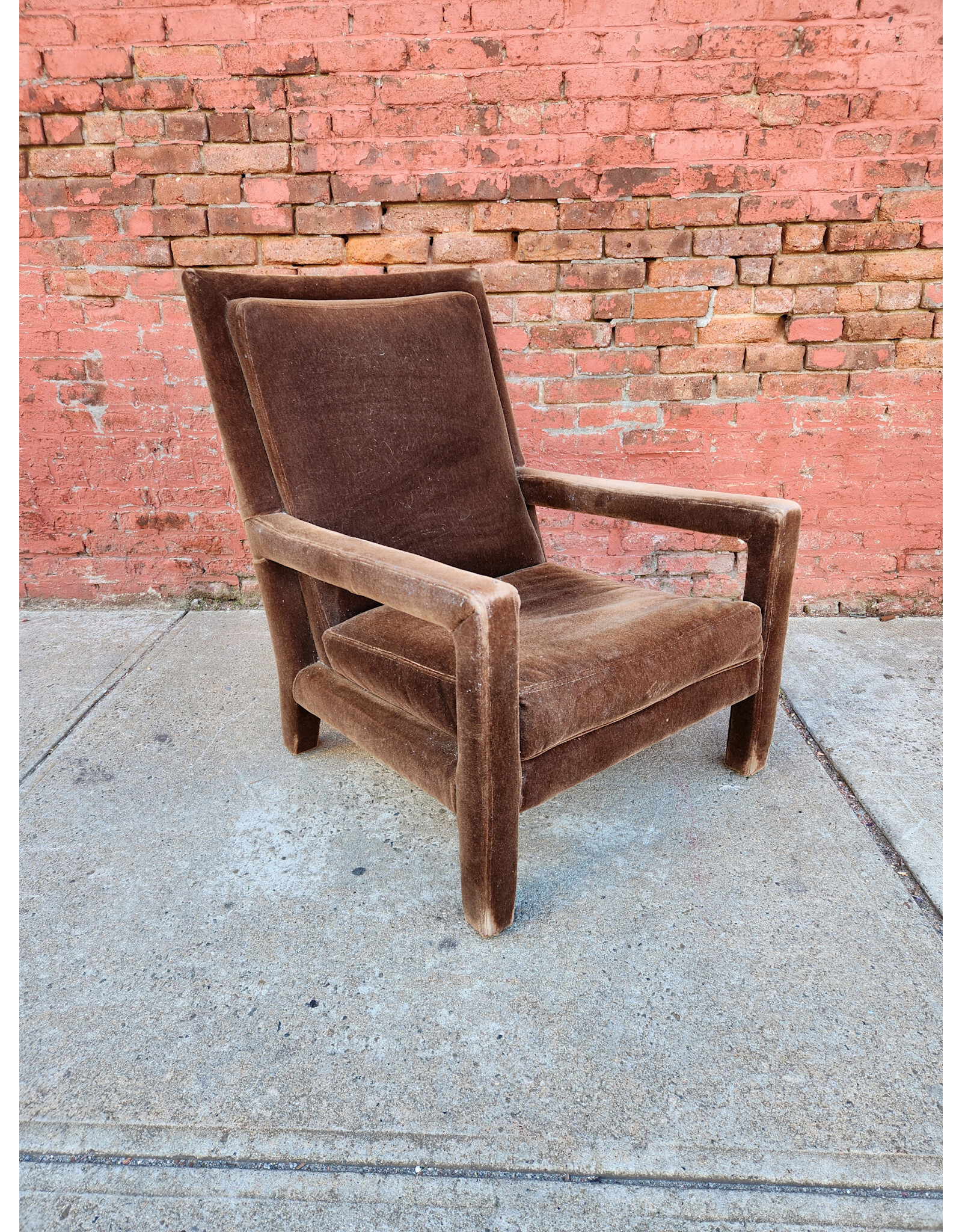 MCM Parsons Style Brown Mohair Upholstered Lounge Chair