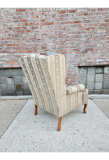 Chippendale Style Wingback Green Stripes and Bees Upholstered Armchair