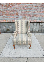 Chippendale Style Wingback Green Stripes and Bees Upholstered Armchair