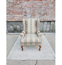 Chippendale Style Wingback Green Stripes and Bees Upholstered Armchair