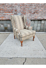 Chippendale Style Wingback Green Stripes and Bees Upholstered Armchair
