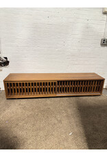 Modern Walnut Sliding Slatted Door Tv Stand