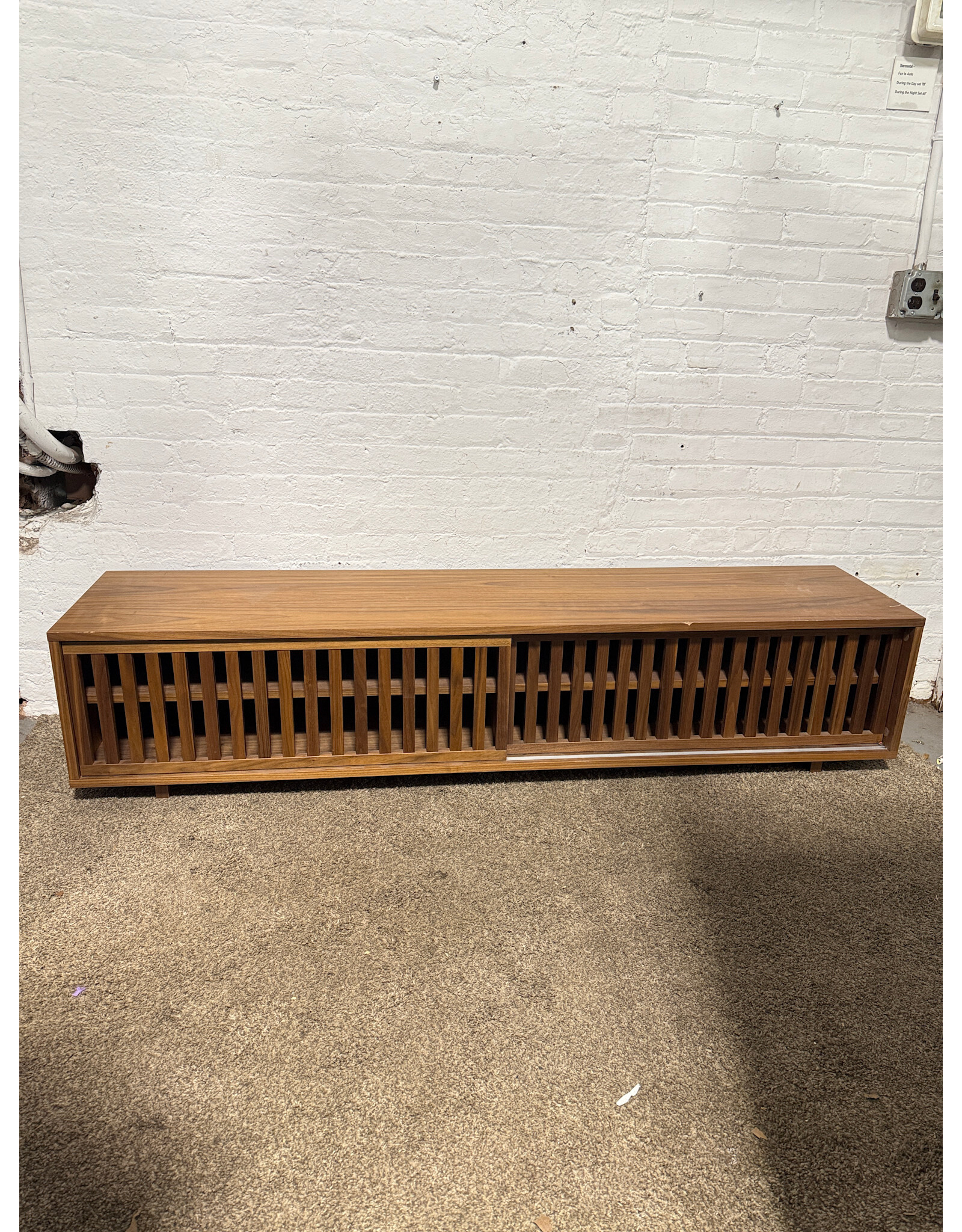 Modern Walnut Sliding Slatted Door Tv Stand