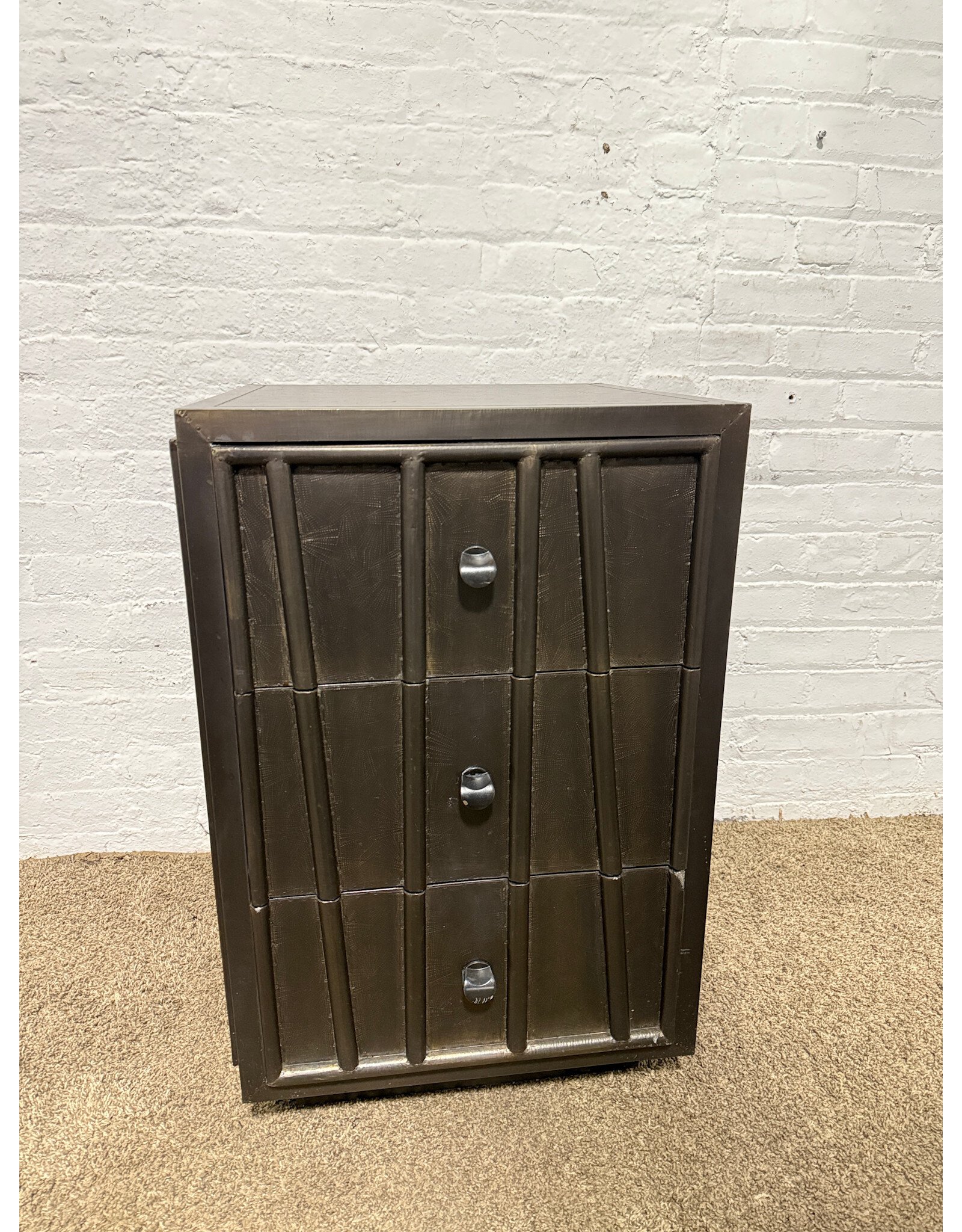 Lorenz Nightstand by Made Goods in Patterned Zinc Metal