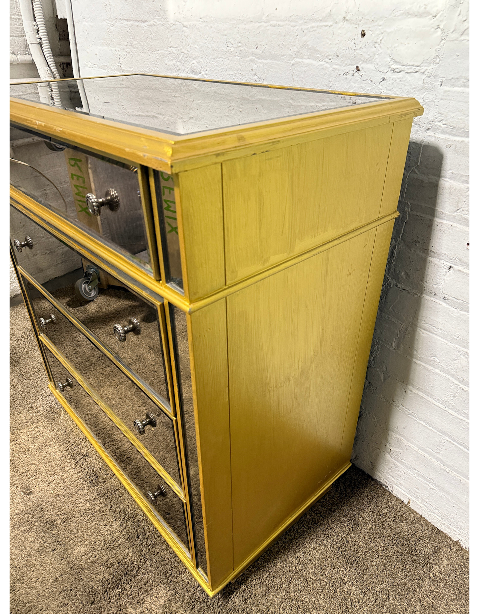 Canterbury Style Painted Mirrored 4-Drawer Chest of Drawer