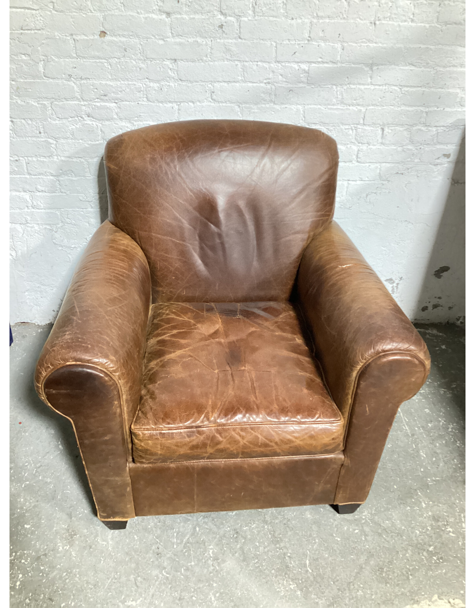 Crate&Barrel Brown Leather Eiffel Lounge Chair