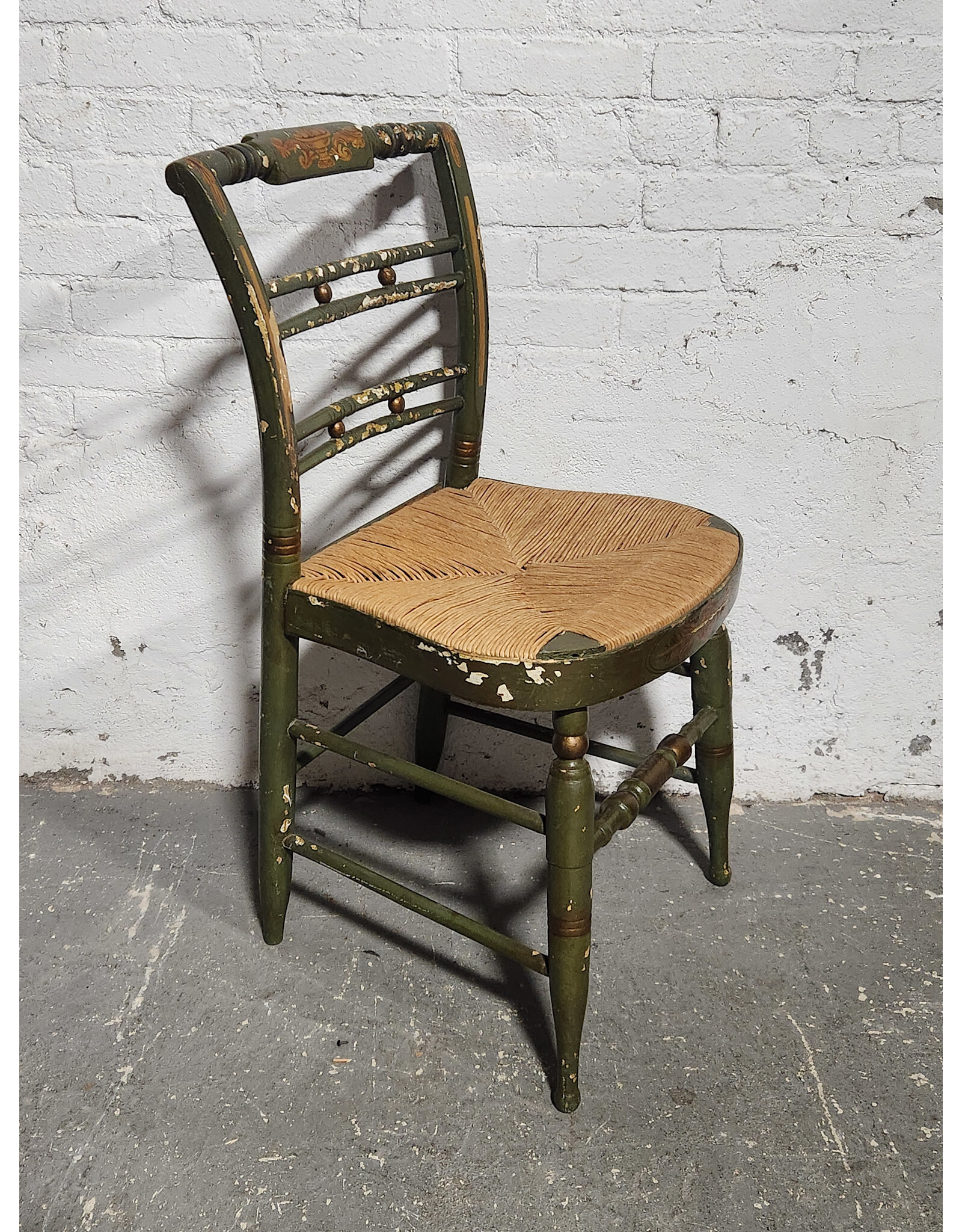 Antique Hitchcock Style Rush Seat Painted Chair